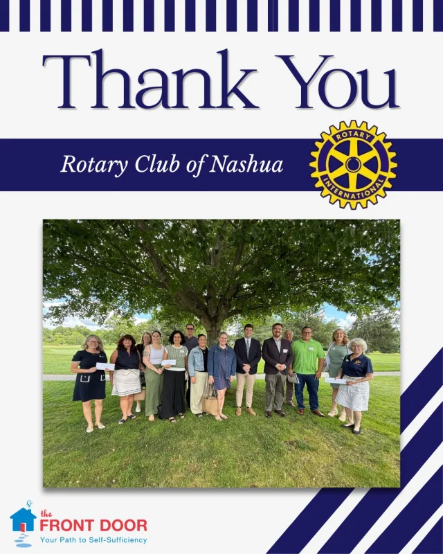We’re so grateful to the @nashuarotary for selecting the Front Door Agency as one of this year’s Community Grant recipients.💙
 
This support will help us create a welcoming, child-friendly, client-centered space that better supports families as they access services and work toward greater stability.
 
Rachel, Foundation Relations & Marketing Manager, and Becky, our Director of Housing Programs, were honored to accept this award on behalf of the Agency.
 
Thank you to the Rotary Club of Nashua for your continued commitment to local families and for helping build a stronger community through Service Above Self. 👏
 
#NashuaRotary #ServiceAboveSelf #CommunityGrants #PeopleOfAction #FrontDoorAgency