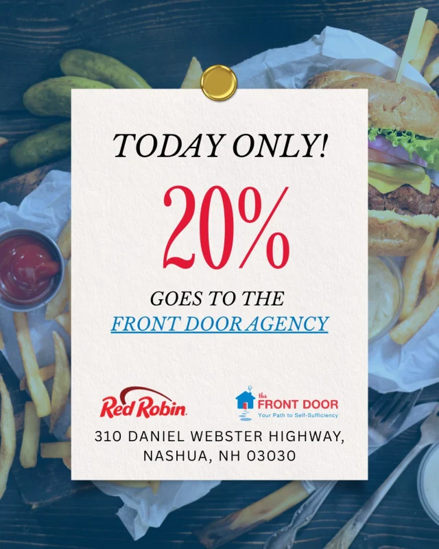 All day today, 20% of what you spend at this @redrobinburgers location will be donated to the Front Door Agency!

Simply mention the fundraiser to your server when dining in the restaurant
OR
⭐Follow these instructions when ordering online⭐
-Start your order at redrobin.com/order and select the restaurant address from this post.
-In the menu, go to the category labeled “Fundraisers (To-Go Only)” and click on that item.
-Click the “add” button, and then “add to bag”.
-Add your meal items and check out
-Arrive at Red Robin, come in, say hi, grab your food and be on your way! If your location has curbside pickup, employees can bring it to your car too!

#FDA #CommunityGiving #RedRobin #nonprofit