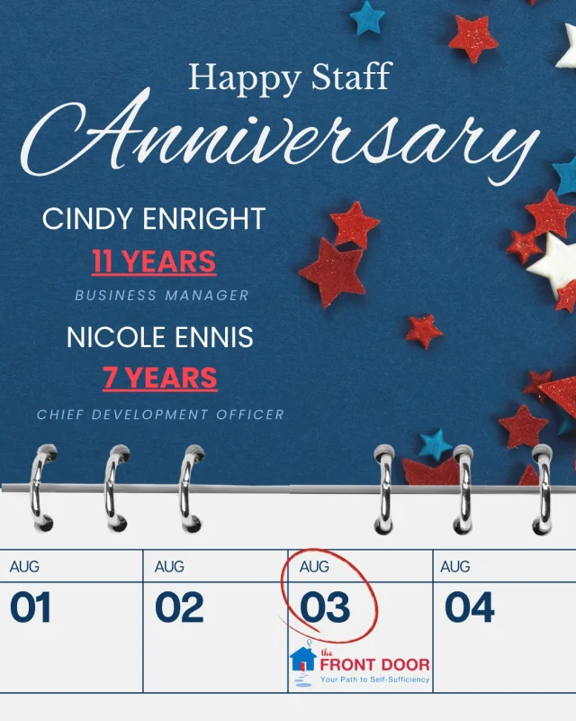 Happy Work Anniversary to Cindy and Nicole!🎉

As Business Manager, Cindy helps keep the heart of our organization beating strong, ensuring our operations run smoothly while supporting both staff and clients every step of the way.

As Chief Development Officer, Nicole oversees the Agency’s fundraising, marketing, and event divisions. Her hard work helps the agency generate resources and awareness needed to expand our impact and support those in need throughout our community.

Thank you both for your continued effort in carrying our mission each day💙

 #WorkAnniversary #TeamFDA #FrontDoorAgency #Business